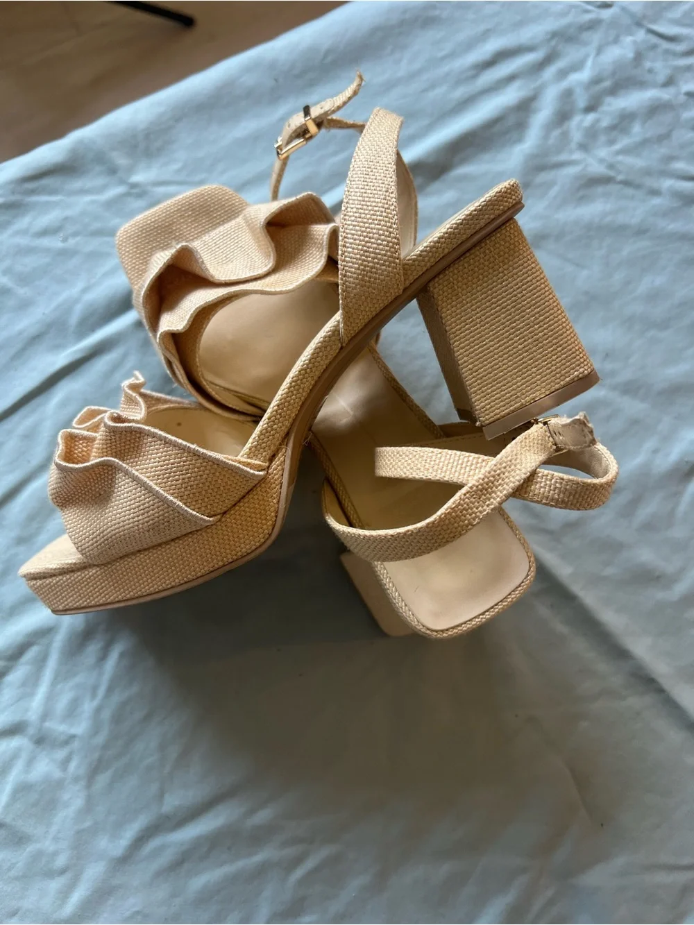 Dolce Vita Tan Ruffle Ankle-Strap Sandals - Picture 3 of 5